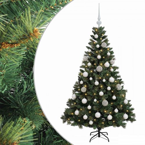 Kunstigt juletræ med kugler og LED-lys - 150 cm
