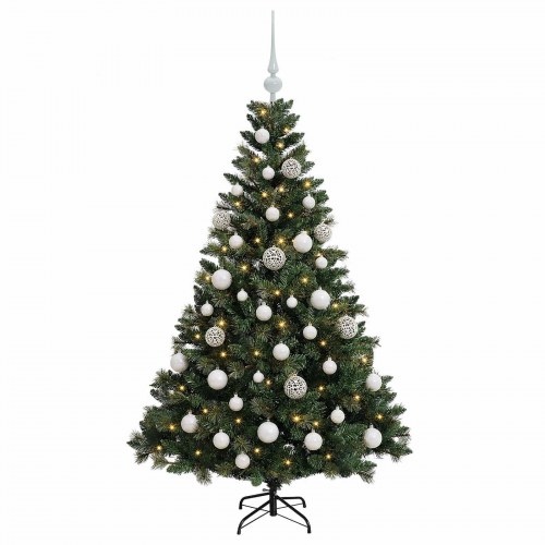 Kunstigt juletræ med kugler og LED-lys - 150 cm