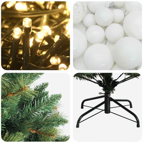 Kunstigt juletræ med kugler og LED-lys - 150 cm