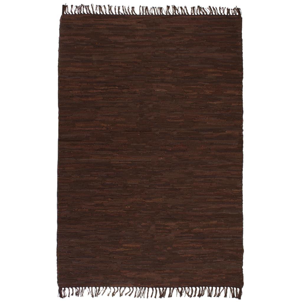 vidaXL håndvævet chindi-tæppe læder 120 x 170 cm brun