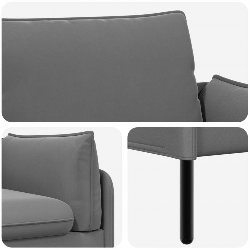2-personers sofa i mørkegrå fløjl - 188 x 81 x 89 cm