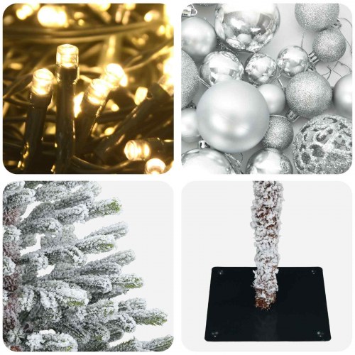 Kunstigt juletræ med LED-lys og kugler 150 cm - grøn/hvid