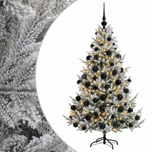 Kunstigt juletræ med kugler og LED-lys 180 cm - grøn/hvid