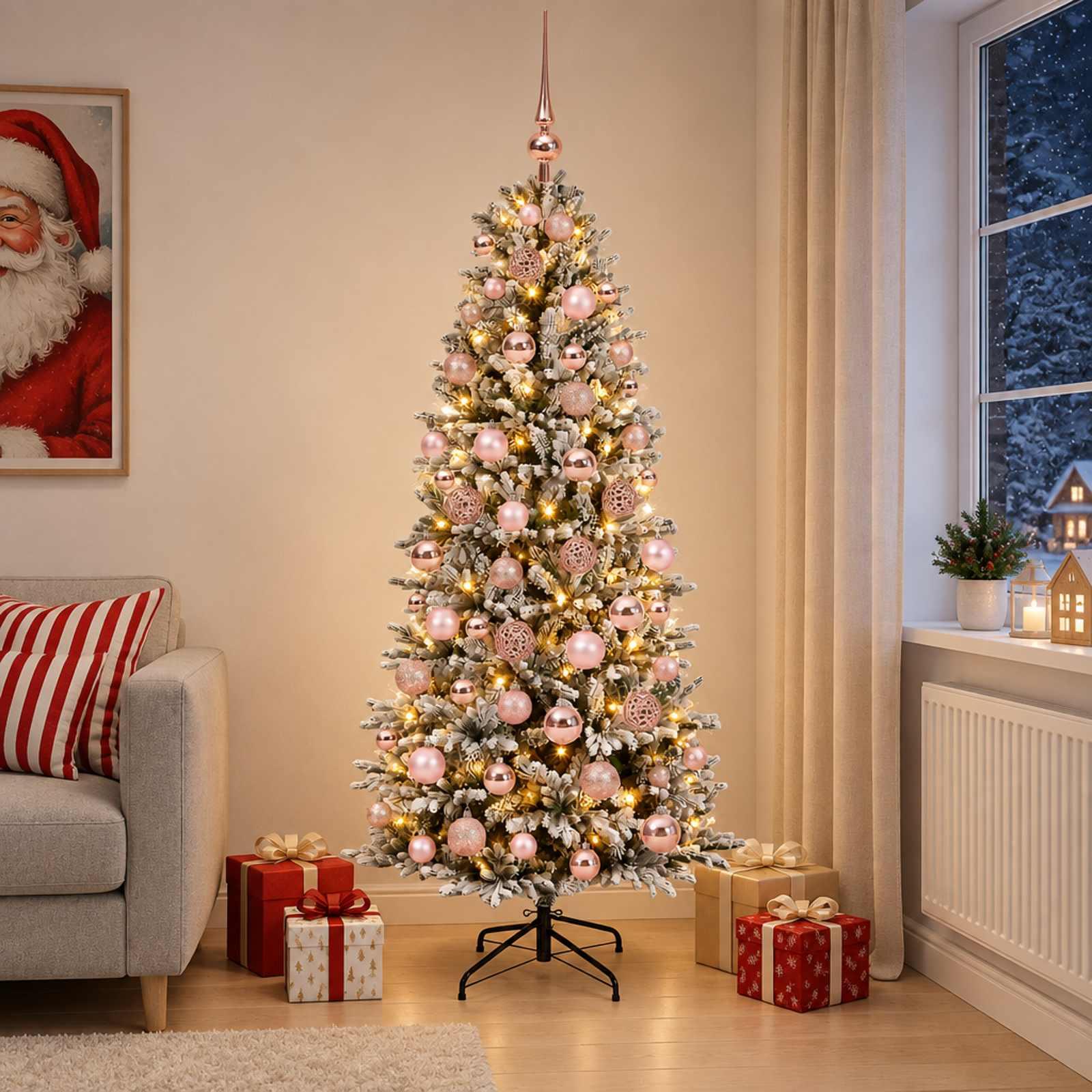vidaXL Kunstigt juletræ med julekugle 240 cm 300 LED'er Varm hvid