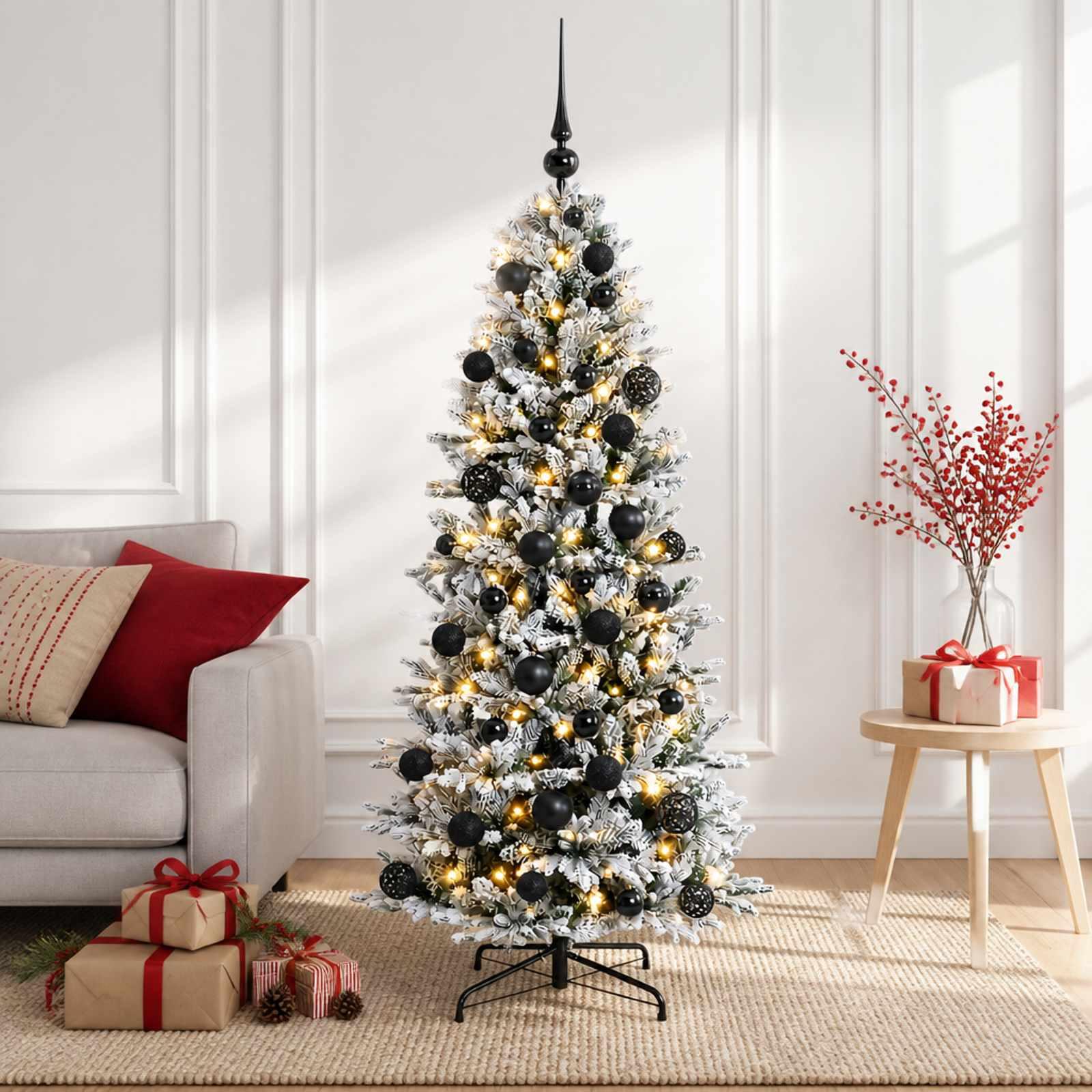 vidaXL Kunstigt juletræ med julekugle 150 cm 150 LED'er Varm hvid