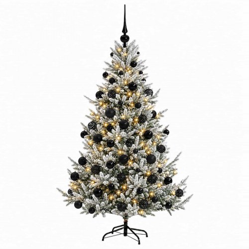 Kunstigt juletræ med LED-lys og julekugler 240 cm - varm hvid