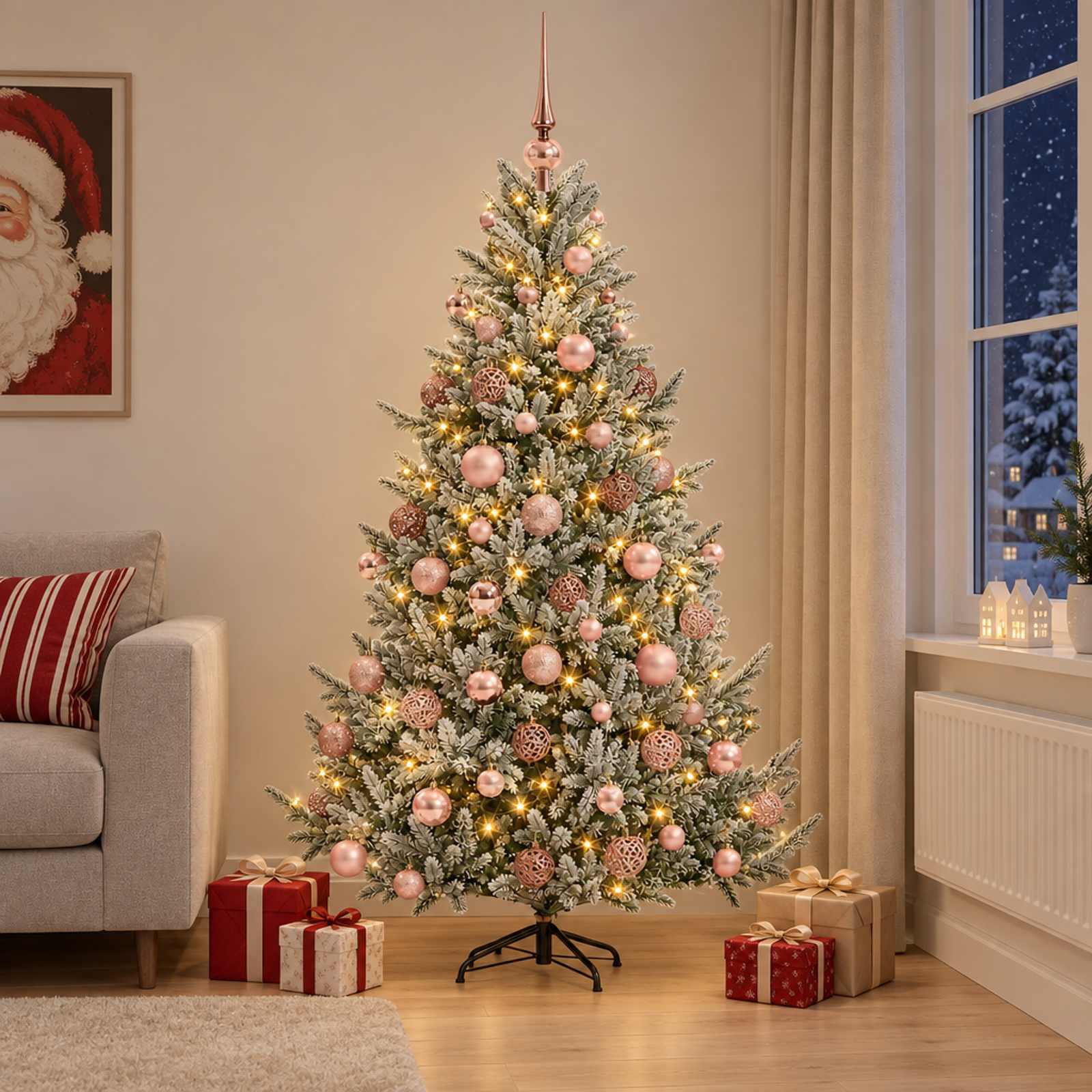 vidaXL Kunstigt juletræ med julekugle 240 cm 300 LED'er Varm hvid