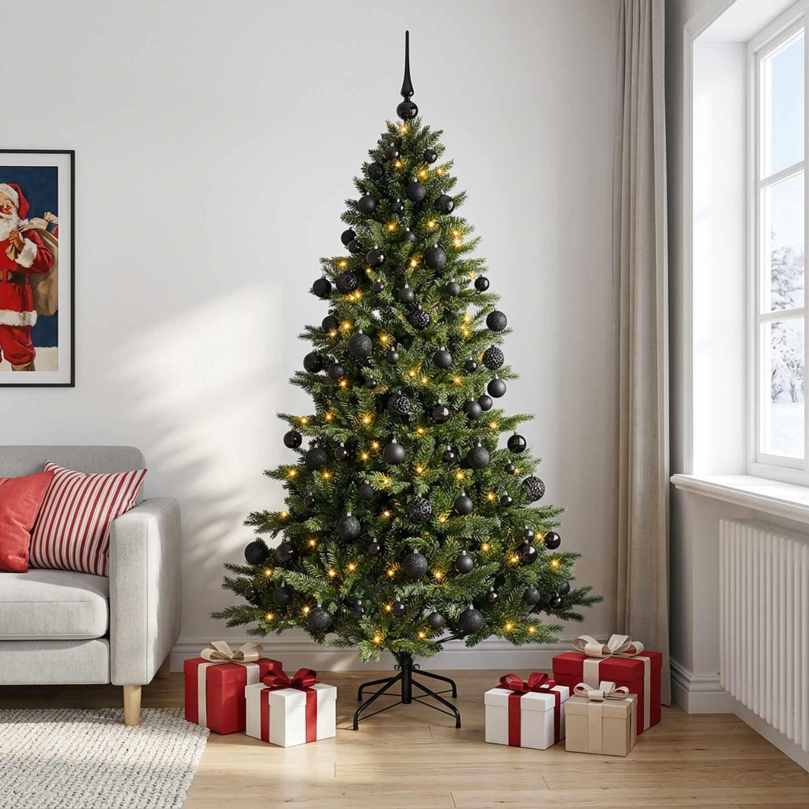 vidaXL Kunstigt juletræ med julekugle 180 cm 300 LED'er Varm hvid