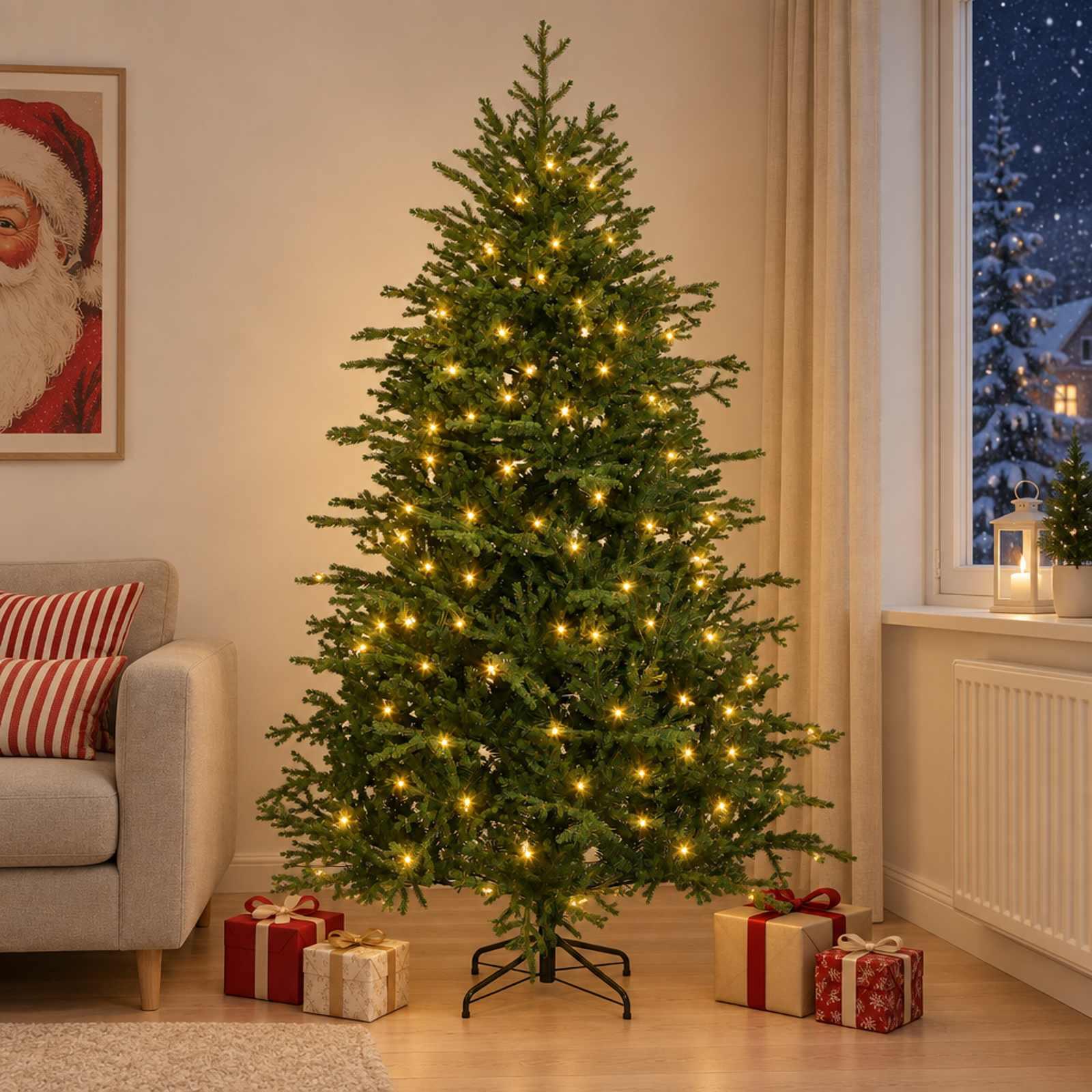 Kunstigt juletræ med hængsler 240 cm med 300 LED'er - varm hvid