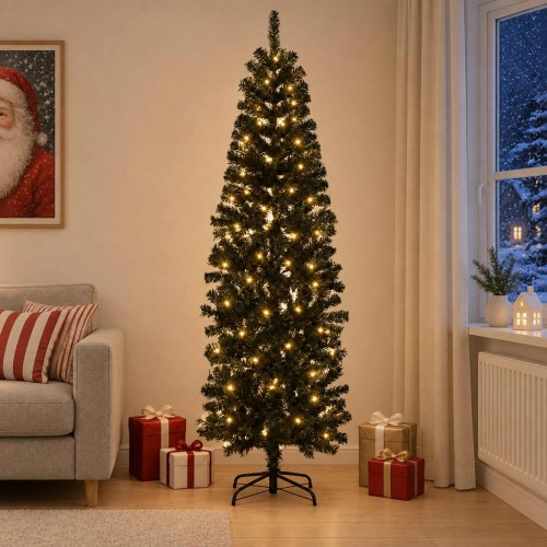 Kunstigt slankt juletræ 210 cm med 300 LED'er - varm hvid