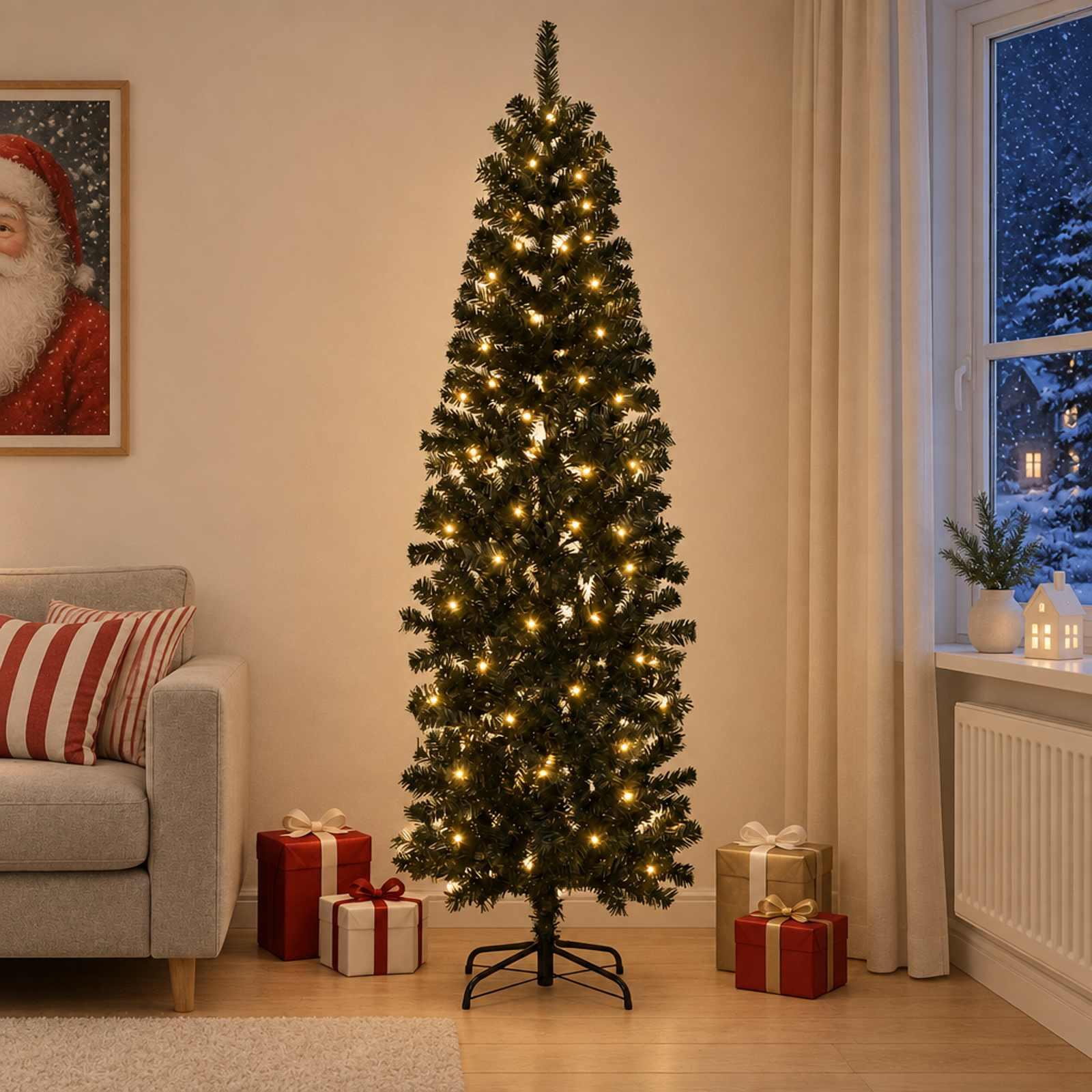 vidaXL Kunstigt slankt juletræ 210 cm 300 LED'er Varm hvid