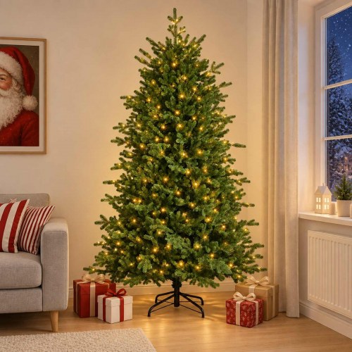 Kunstigt juletræ med hængslede grene 180 cm - 300 LED varm hvid