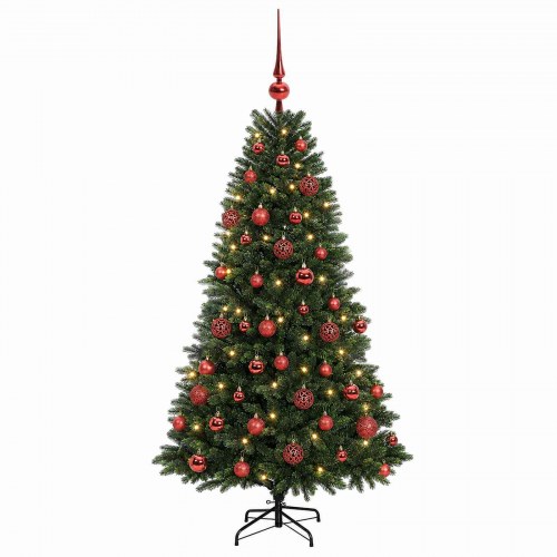 Kunstigt juletræ med kugler og 150 LED'er - 120 cm