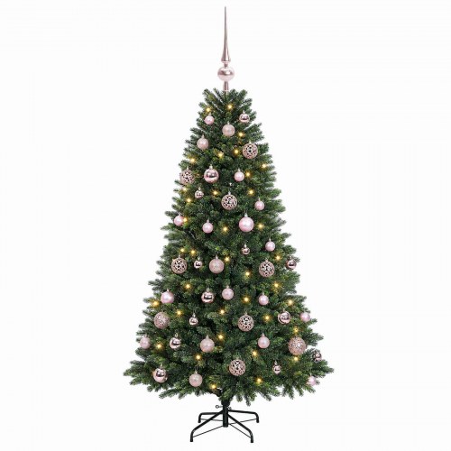 Kunstigt juletræ med kugler og LED-lys - 120 cm, varm hvid