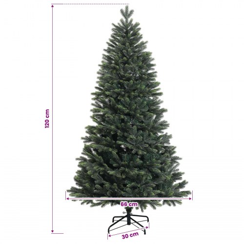 Kunstigt juletræ med kugler og LED-lys - 120 cm, varm hvid