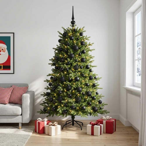 Kunstigt juletræ med LED-lys og julekugler - 180 cm