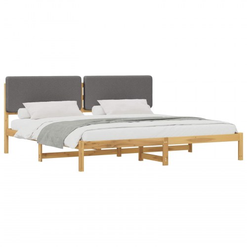 Sengestel med polstret hovedgavl 180 x 200 cm - hvidvasket og lysegrå