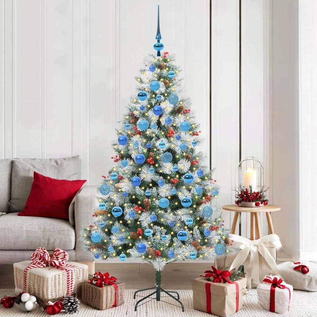 vidaXL Kunstigt juletræ Grøn og hvid 180 cm PVC og metal og plast