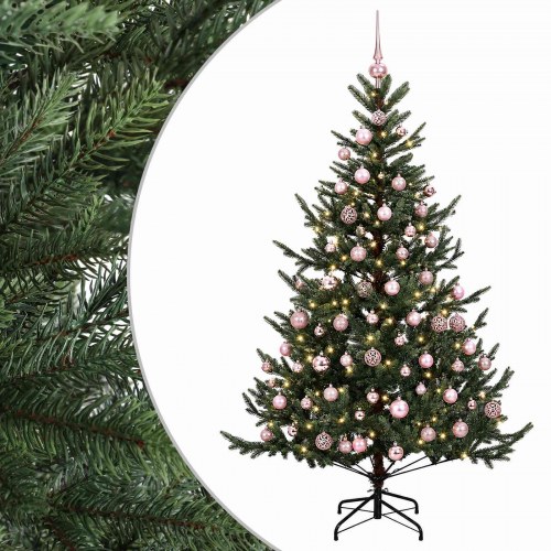 Kunstigt juletræ med julekugler og 300 LED'er - 180 cm, varm hvid