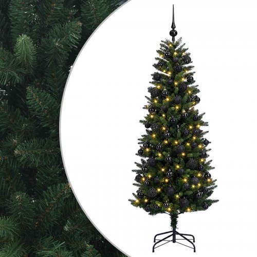 Kunstigt juletræ med kugler og 300 LED'er varm hvid - 240 cm
