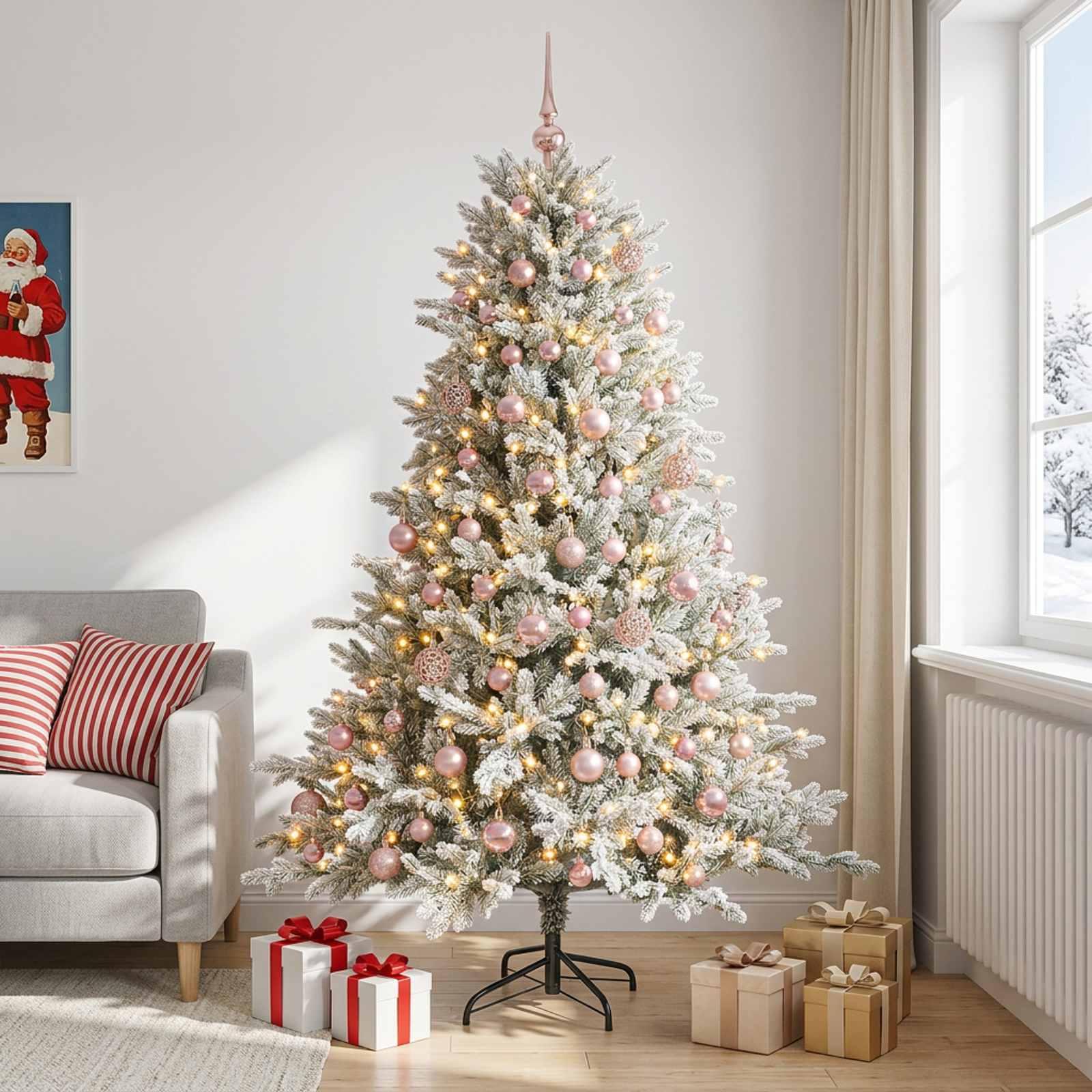 vidaXL Kunstigt juletræ med julekugle 240 cm 300 LED'er Varm hvid