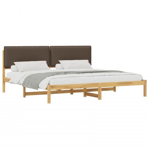 Sengestel med polstret hovedgavl 180 x 200 cm - hvidvasket og taupe