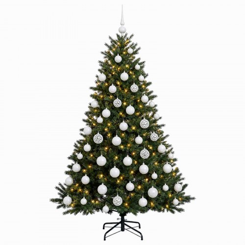 Kunstigt juletræ med julekugler 210 cm - 300 LED varm hvid