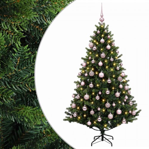 Kunstigt juletræ med kugler 210 cm - 300 LED varm hvid