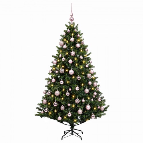 Kunstigt juletræ med kugler 210 cm - 300 LED varm hvid