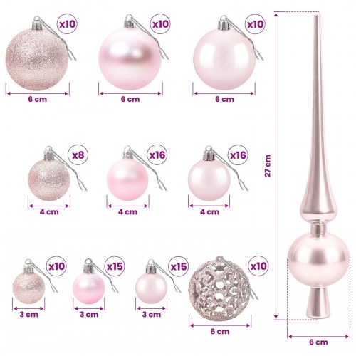 Kunstigt juletræ med kugler 210 cm - 300 LED varm hvid