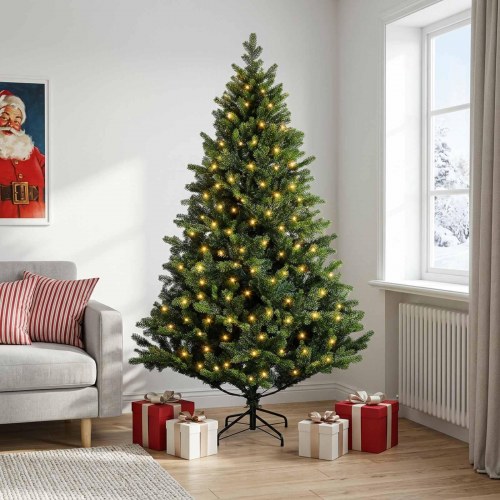 Kunstigt juletræ med hængslede grene 210 cm 300 LED - varm hvid
