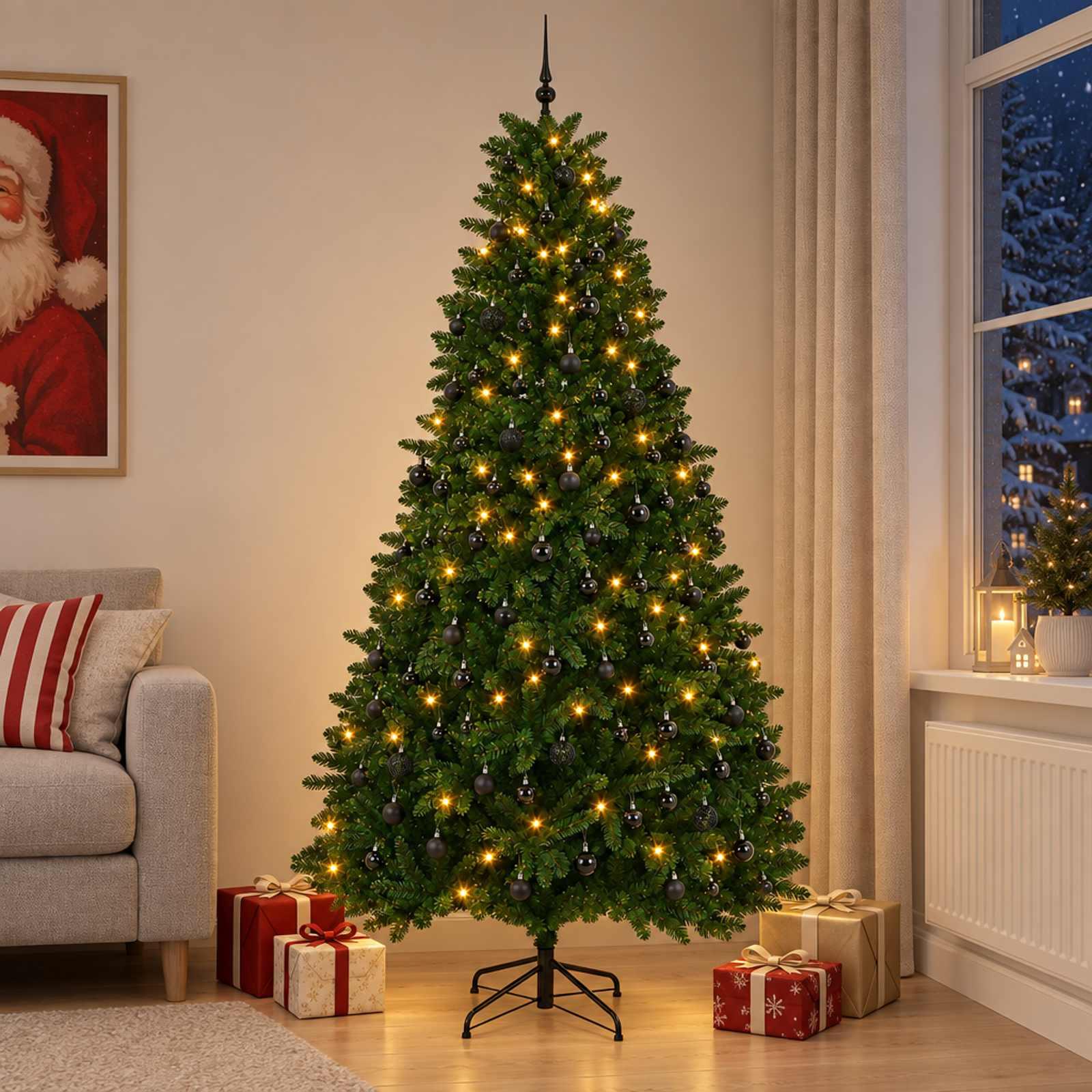 vidaXL Kunstigt juletræ mellemgrønt med julekugle 300 cm 600 LED'er