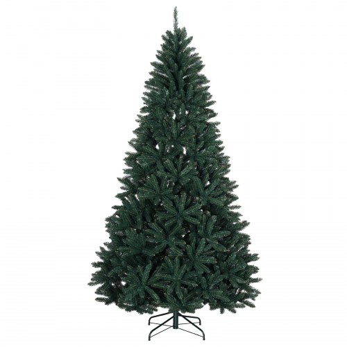 Kunstigt juletræ med LED og julekugler - mørkegrønt, 270 cm