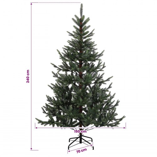 Kunstigt juletræ med LED-lyskæde og julekugler 240 cm - grøn