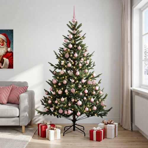 Kunstigt juletræ med julekugler og 300 LED - 240 cm