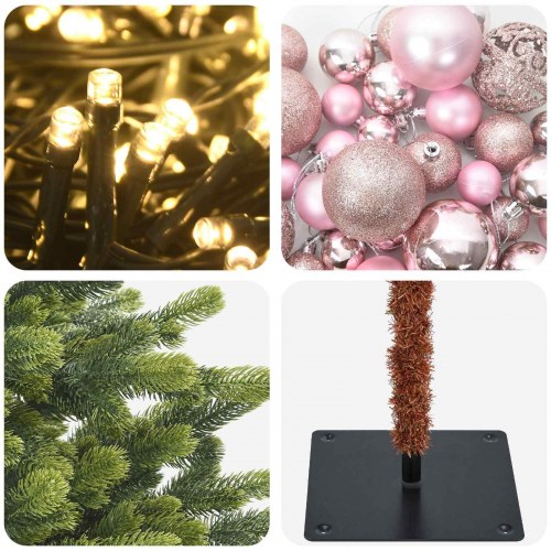 Kunstigt juletræ med julekugler og 300 LED - 240 cm
