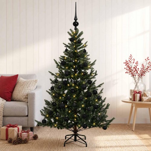 Kunstigt juletræ med LED-lys og julekugler - 120 cm