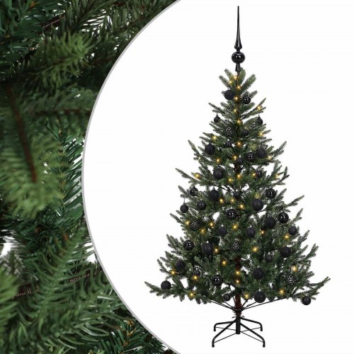Kunstigt juletræ med LED-lys og julekugler - 120 cm