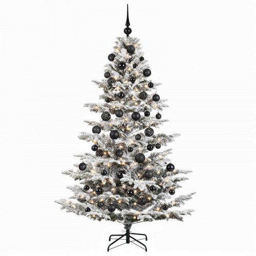 Kunstigt juletræ med sne, julekugler og 300 LED - 240 cm
