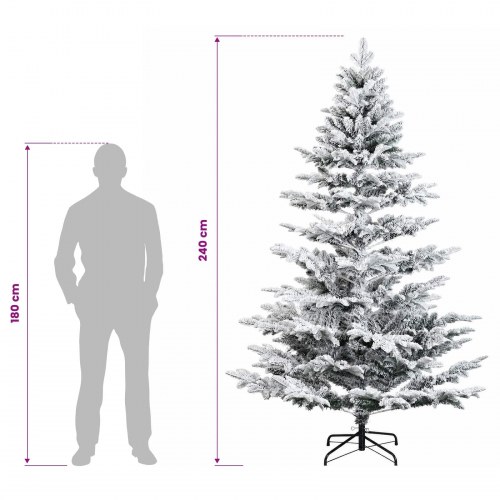 Kunstigt juletræ med sne, julekugler og 300 LED - 240 cm