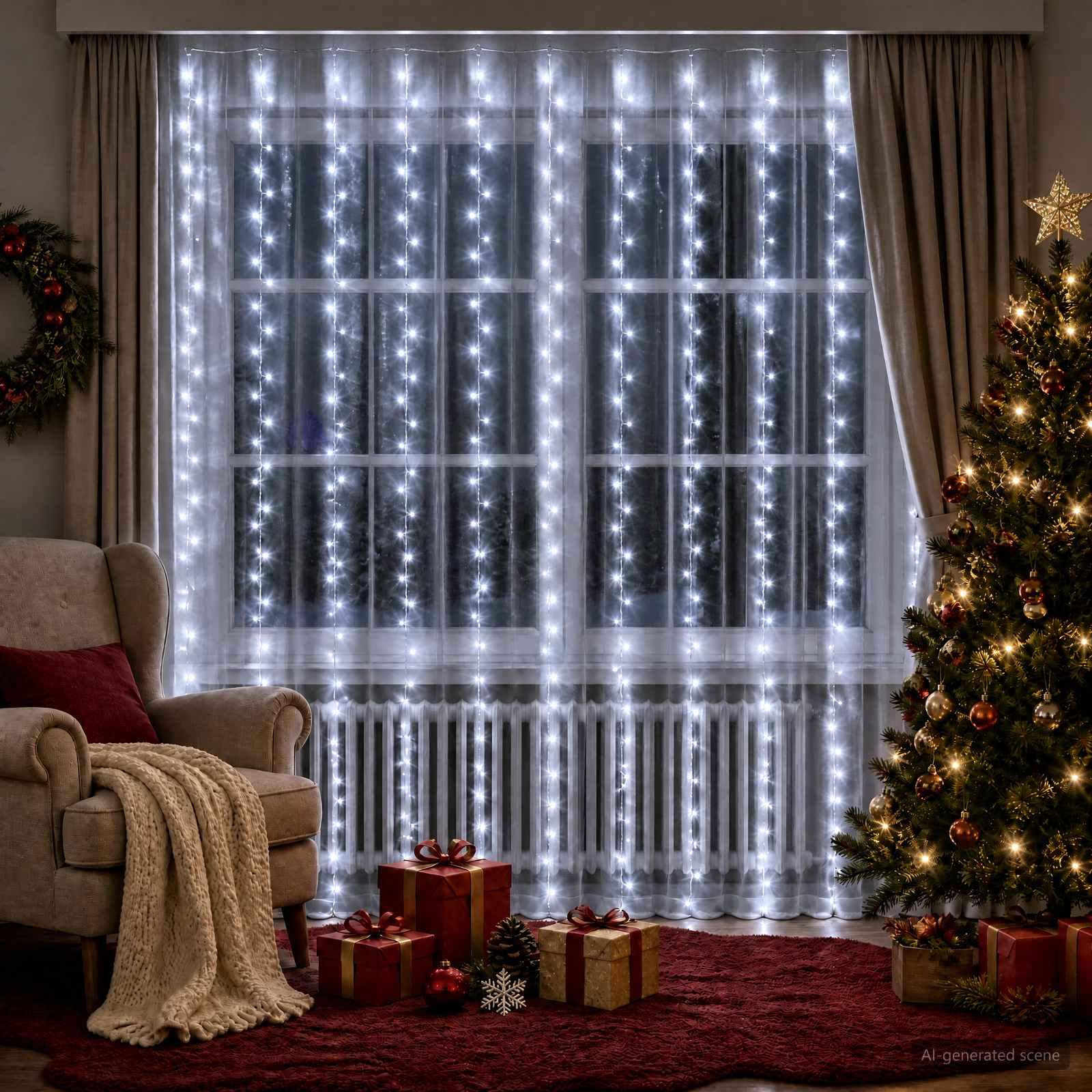 vidaXL Lysgardin 300 LED'er Kold hvid 300 x 300 cm