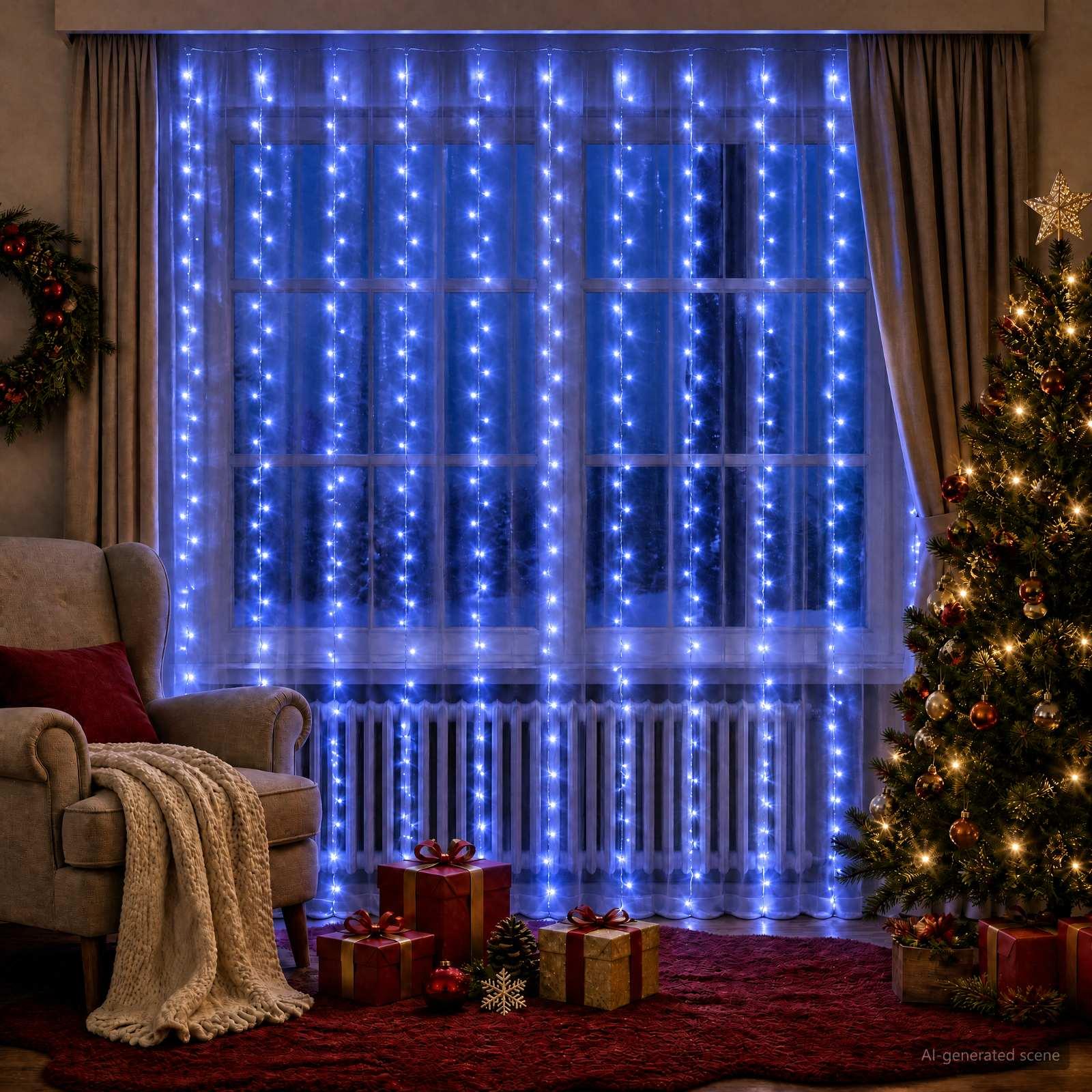 vidaXL Lysgardin 300 LED'er Blå 300 x 300 cm
