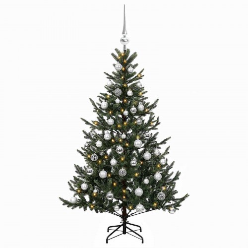 Kunstigt juletræ med julekugler og 150 LED - 120 cm