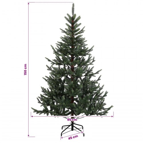 Kunstigt juletræ med julekugler og LED-lys 150 cm - varm hvid