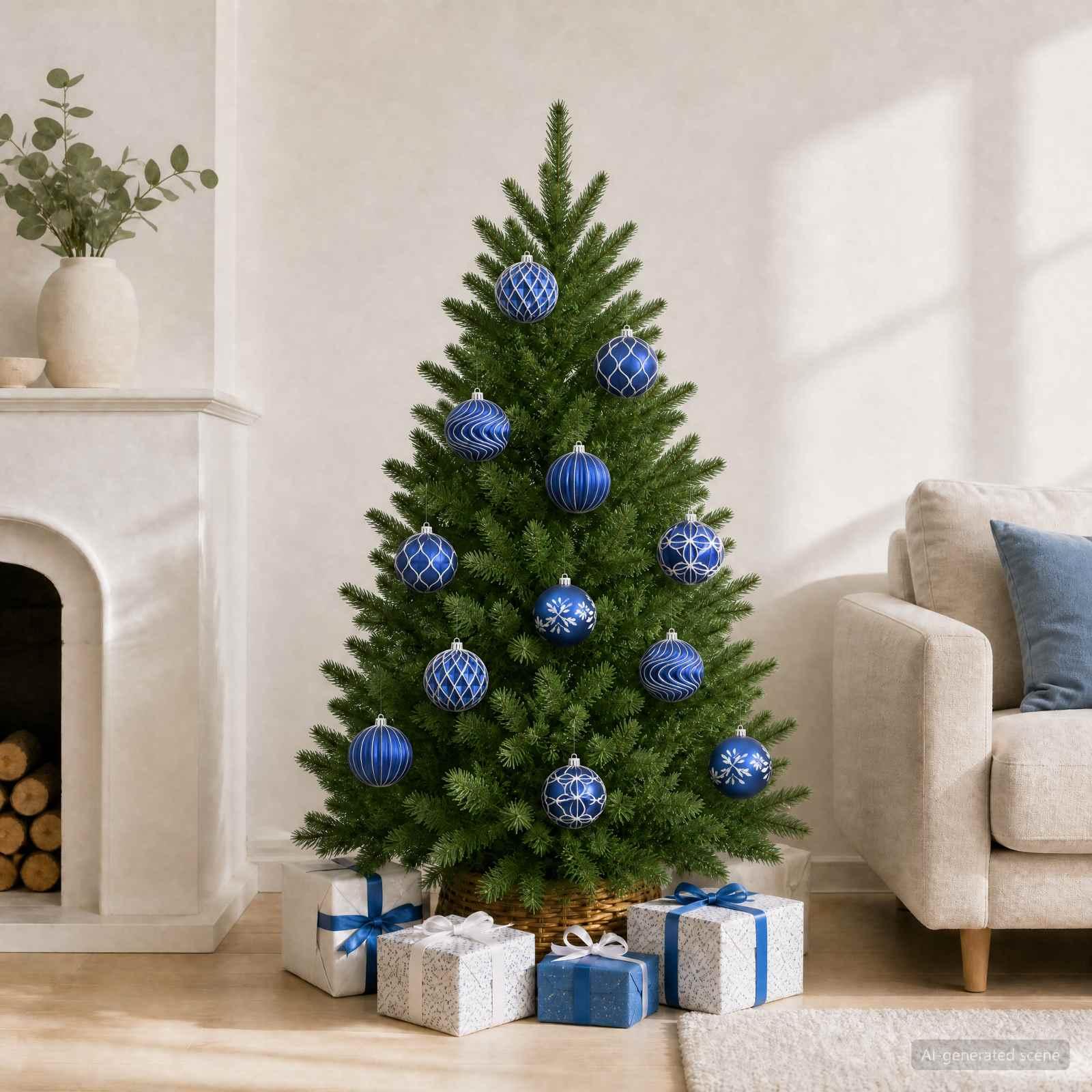 vidaXL Julekuglesæt XL 12 stk. Blå og Hvid Dia. 10 cm Polystyren