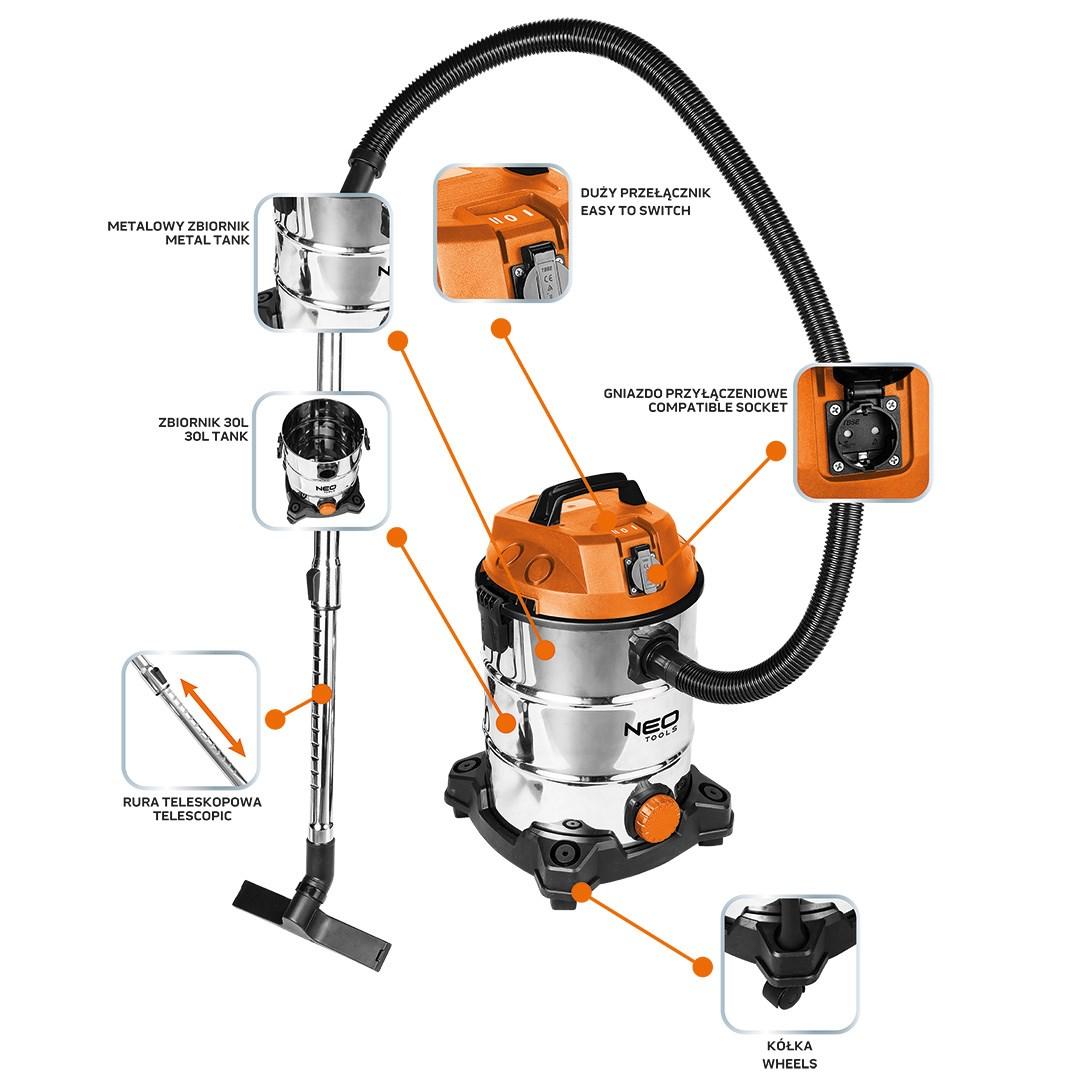 Industristøvsuger NEO TOOLS 04-738 - 1400 W, 30 l