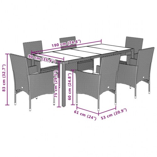 Spisebordssæt til haven 7 dele - polyrattan, glasbord, beige (OUTLET D)