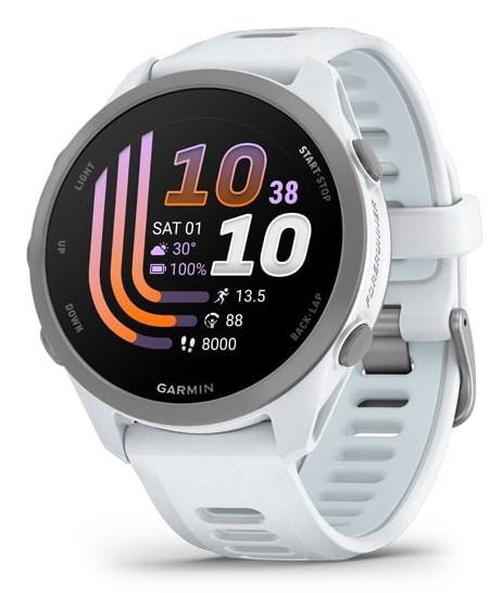 Garmin Forerunner 170 GPS Multisport Watch - 1.2" AMOLED Skærm, Bluetooth, Vandtæt 5ATM - Whitestone/Blå
