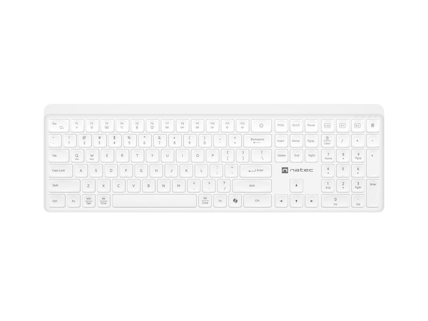 Trådløst tastatur NATEC Tang US BT + 2.4 GHz - hvid