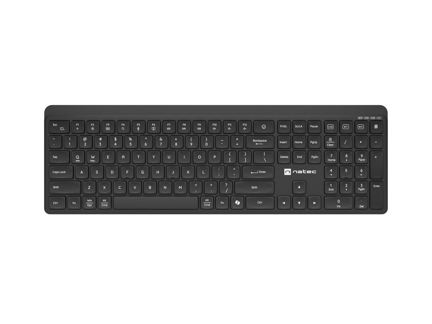Trådløst tastatur Natec Tang US BT + 2,4 GHz - sort